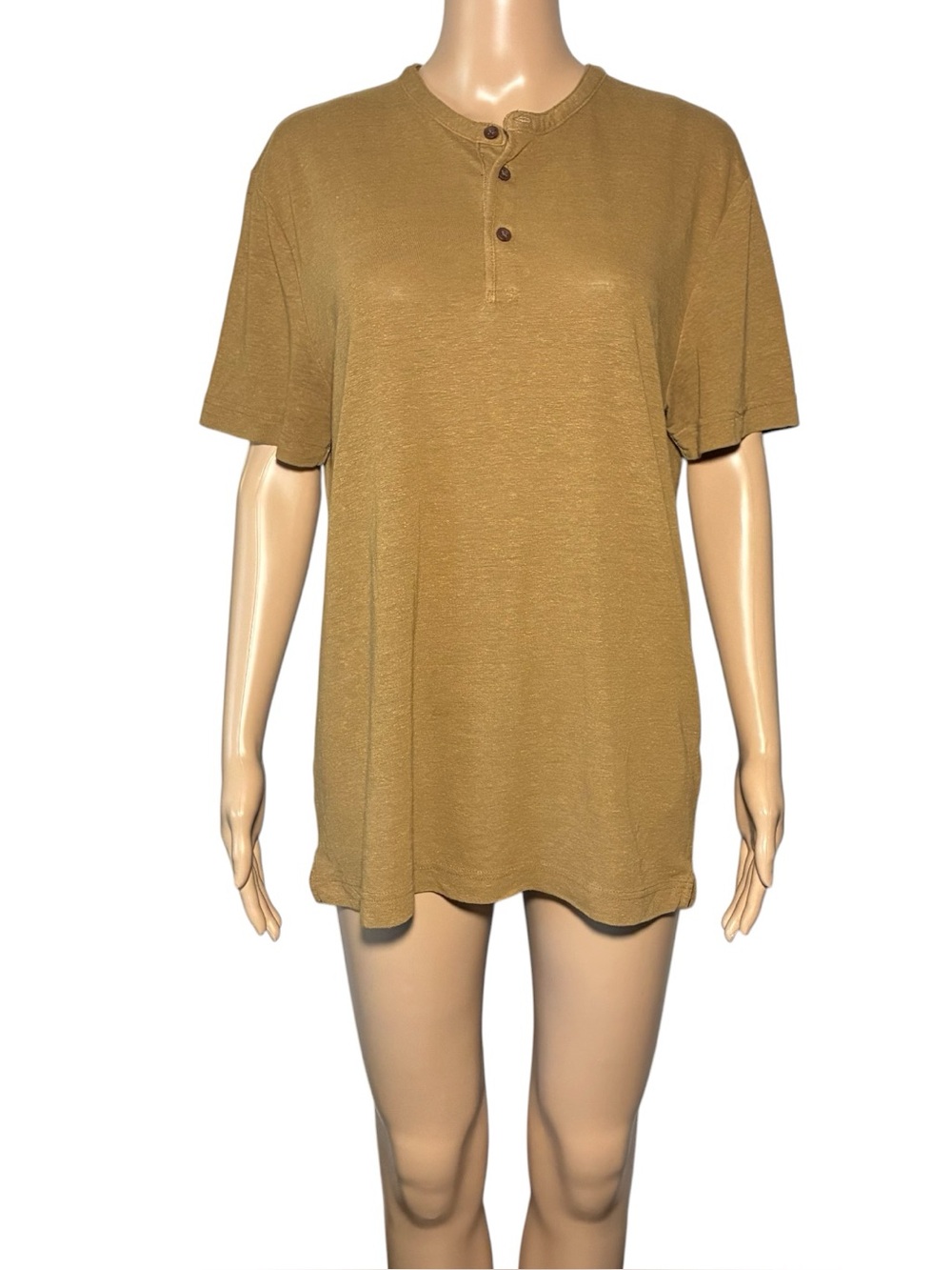 Banana Republic Factory Men's Polo T-Shirt M Khaki Pullover Short Sleeve Linen